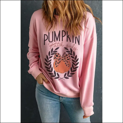 Pumpkin Round Neck Long Sleeve Sweatshirt - Sweatshirts & Hoodies