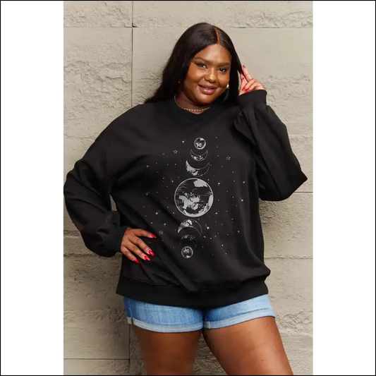Simply Love Earth & Moon Graphic Sweatshirt - Dark Gray / l - Sweatshirts Hoodies