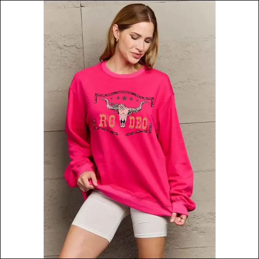 Simply Love Rodeo Graphic Sweatshirt - Hot Pink / m - Sweatshirts & Hoodies