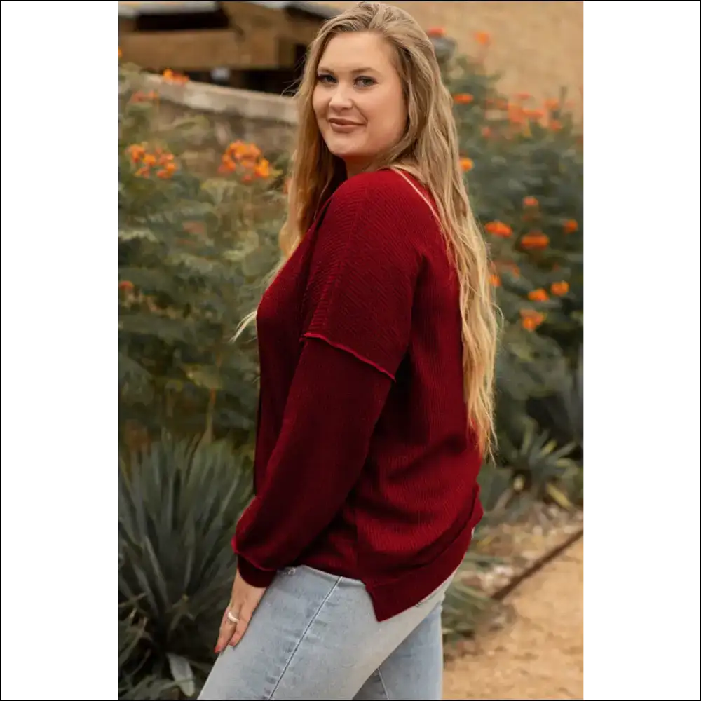 Chic Plus Size Exposed Seam Wfle-knit High-low Sweatshirt - Sweatshirts & Hoodies