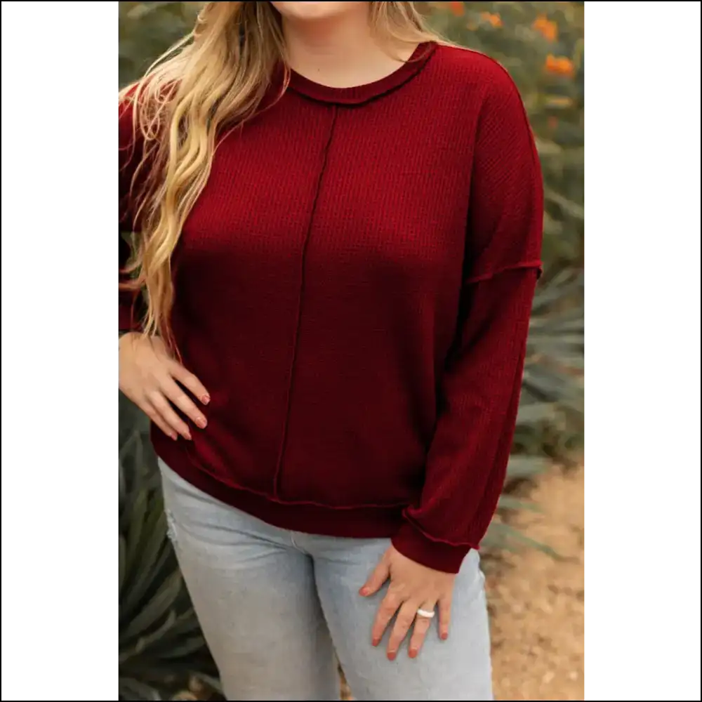 Chic Plus Size Exposed Seam Wfle-knit High-low Sweatshirt - Sweatshirts & Hoodies