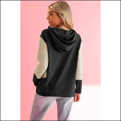 Black Textured Splicing Sleeve Hoodie: your New Bestie! Needful Things - Sweatshirts & Hoodies