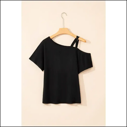 Needful Things: Black Asymmetric Criss Cross Cold Shoulder Tee - so Hot 🔥 - t Shirts