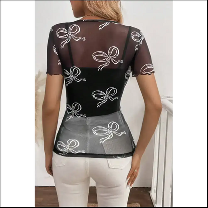 Chic Black Bow Print Top: Down Bitches! 🎀 Needful Things - t Shirts