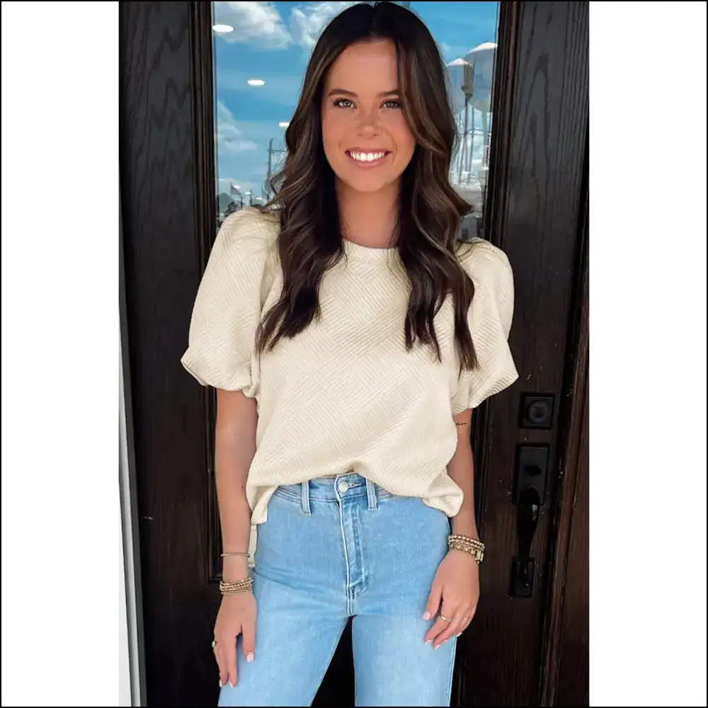 Chic Oatmeal Textured Puff Sleeve T-shirt - t Shirts