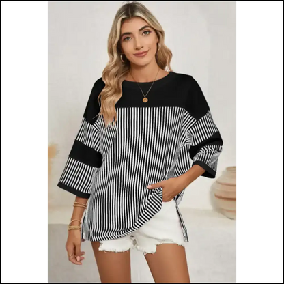 Needful Things: Chic Black White Striped Oversized Tee so Comfy Youll Die! - White / s - t Shirts