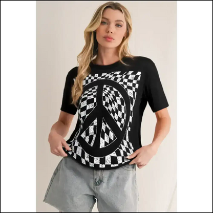 Checkerboard Peace Sign Tee: Groovy Man ?️ - t Shirts