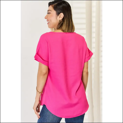 Zenana V-neck Rolled Short Sleeve T-shirt - t Shirts
