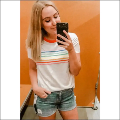 Needful Things: White Rainbow Stripe Tee 🌈 - t Shirts