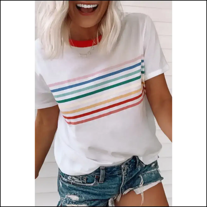 Needful Things: White Rainbow Stripe Tee 🌈 - s - t Shirts
