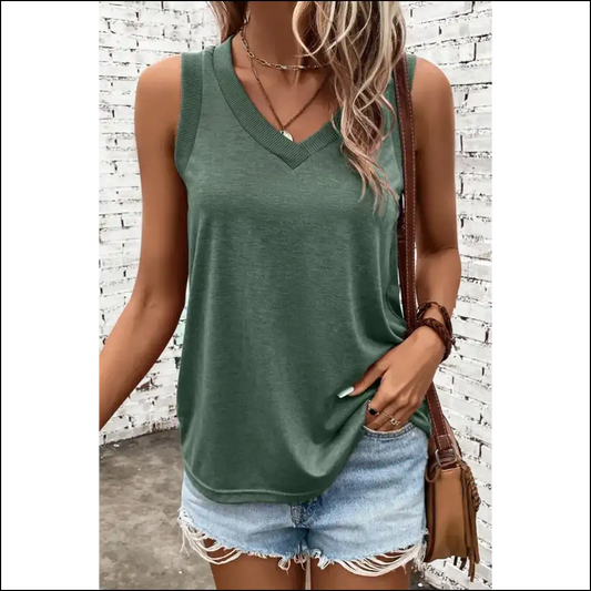 Chic V-neck Wide Strap Tank - Effortless Elegance - Mist Green / s - Tops
