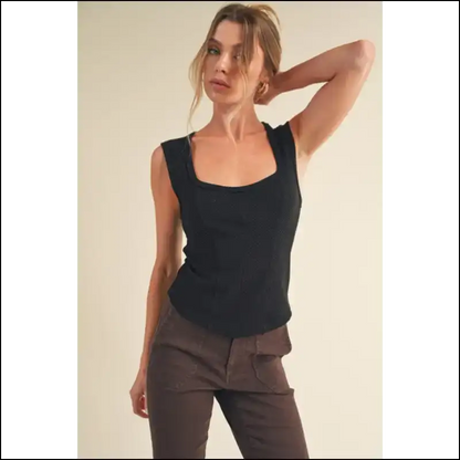 Aemi + co Exposed Seam Ribbed Wide Strap Tank - Tops