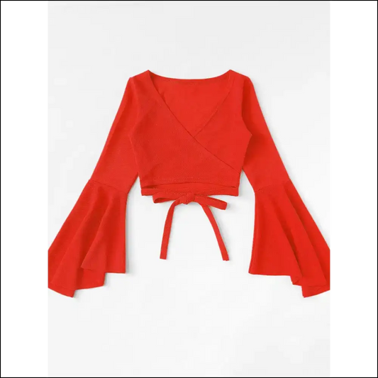 Tied Flare Sleeve Top - Chic & Playful - Orange / m - Tank Tops