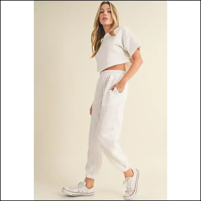 White Lattice Cropped Tee Set: so Comfy It’s Criminal 💀 Needful Things Two Piece Pants Sets