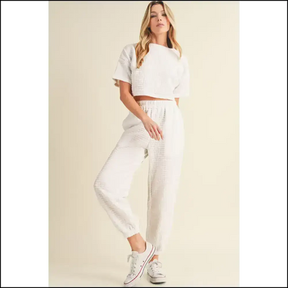 White Lattice Cropped Tee Set: so Comfy It’s Criminal 💀 Needful Things Two Piece Pants Sets