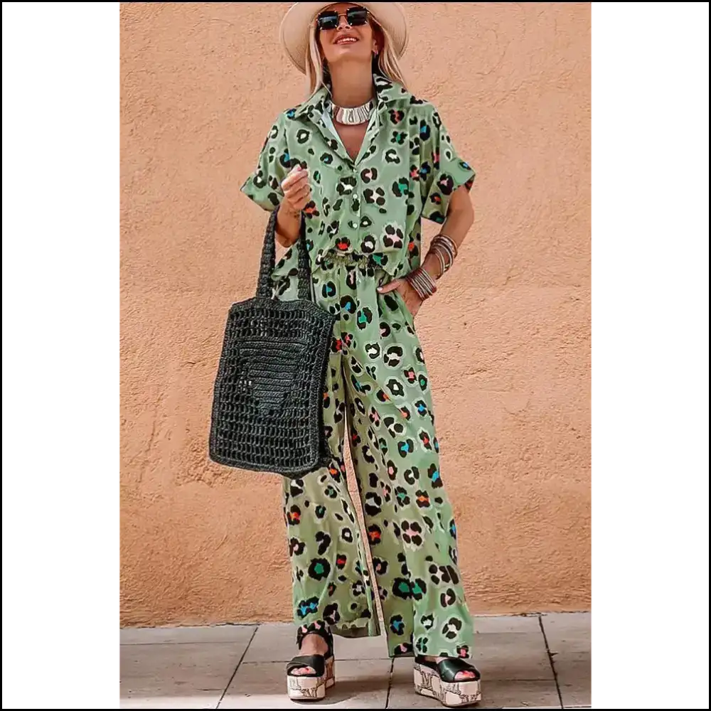Fierce Green Leopard Pants Set: so Good It’s Practically Illegal 😜 Two Piece Sets