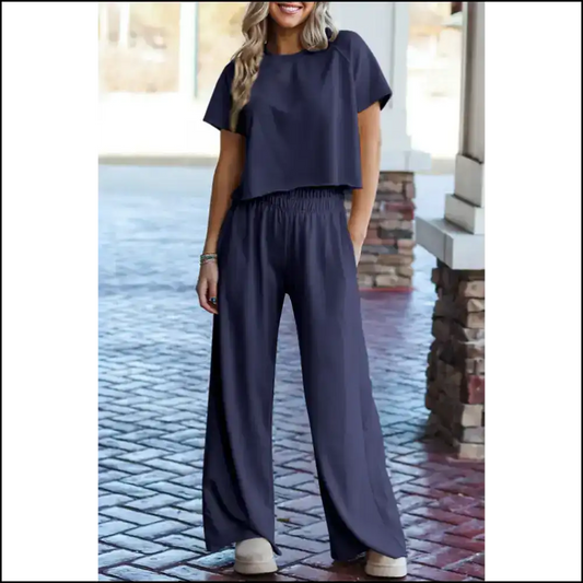 Navy Blue Raw Hem Pants Set: so Comfy It’s Almost Illegal 👖😂 Two Piece Sets