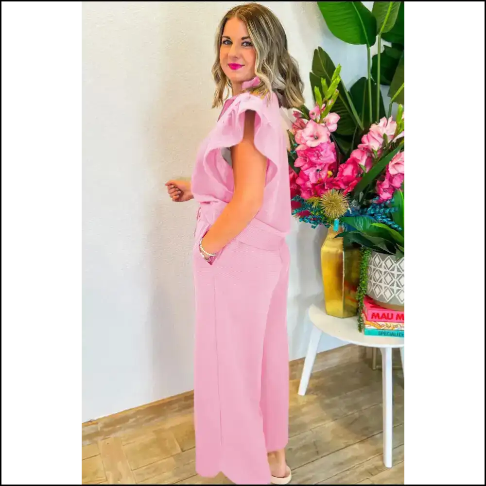 Ruffle Sleeve Zipped Pants Set: Wide Leg Good! 🍑 Needful Things Black / s Two Piece Sets