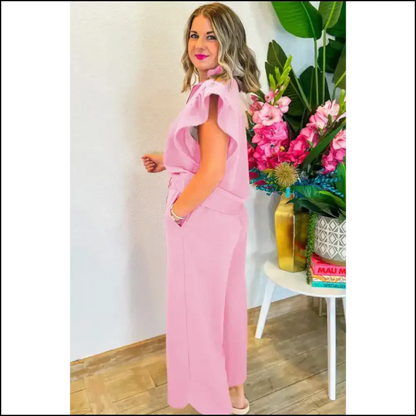Ruffle Sleeve Zipped Pants Set: Wide Leg Good! 🍑 Needful Things Black / s Two Piece Sets