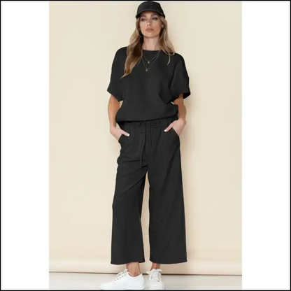 Textured Loose Fit t Shirt & Drawstring Pants Set: so Comfy It’s Practically Illegal 😈 Needful Things Navy Blue / s Two Piece Sets