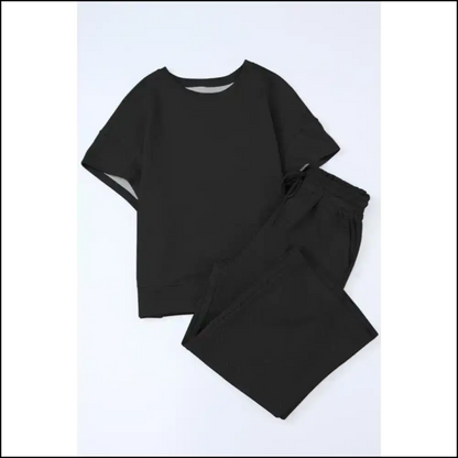Textured Loose Fit t Shirt & Drawstring Pants Set: so Comfy It’s Practically Illegal 😈 Needful Things Two Piece Sets