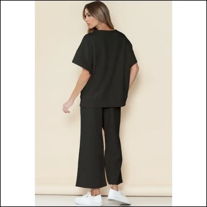 Textured Loose Fit t Shirt & Drawstring Pants Set: so Comfy It’s Practically Illegal 😈 Needful Things Black / s Two Piece Sets