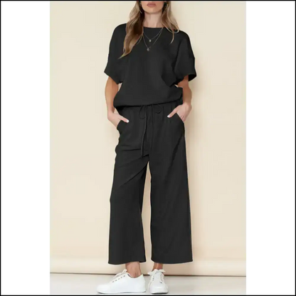 Textured Loose Fit t Shirt & Drawstring Pants Set: so Comfy It’s Practically Illegal 😈 Needful Things Red Dahlia / s Two Piece Sets