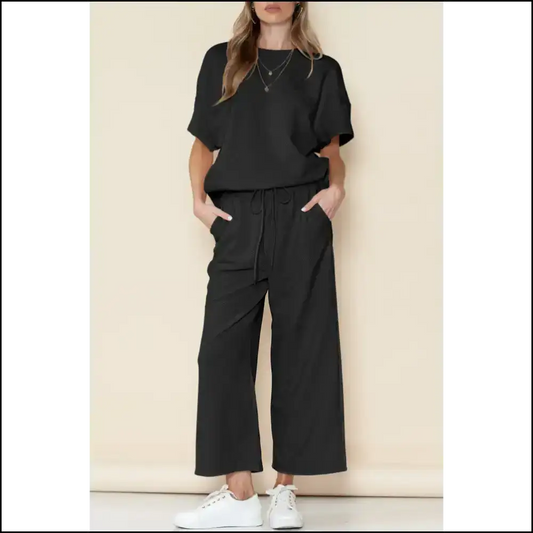 Textured Loose Fit t Shirt & Drawstring Pants Set: so Comfy It’s Practically Illegal 😈 Needful Things Red Dahlia / s Two Piece Sets