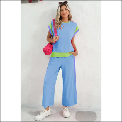 Sky Blue Colorblock Pants Set: Dangerously Comfy 💙 Needful Things Two Piece Sets