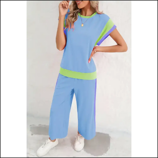 Sky Blue Colorblock Pants Set: Dangerously Comfy 💙 Needful Things / s Two Piece Sets