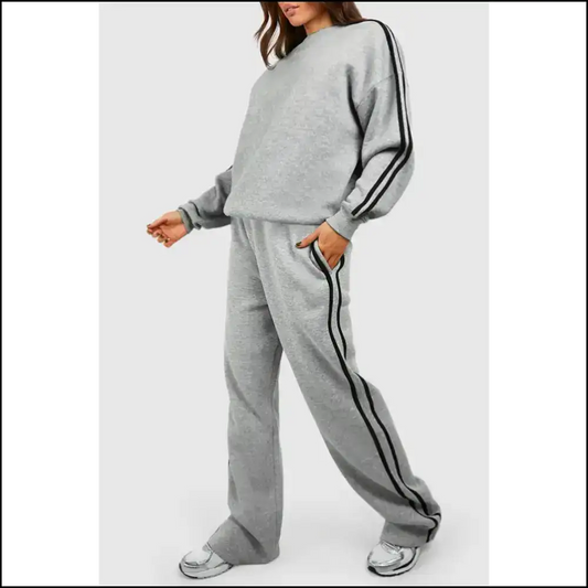 Light Grey Striped Sweatshirt Pants: Comfy Cute 😜 Needful Things / s Two Piece Pants Sets