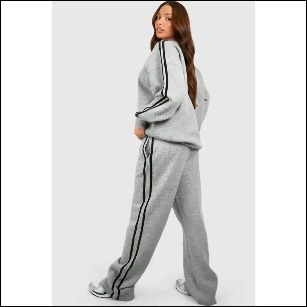 Light Grey Striped Sweatshirt Pants: Comfy Cute 😜 Needful Things Two Piece Pants Sets