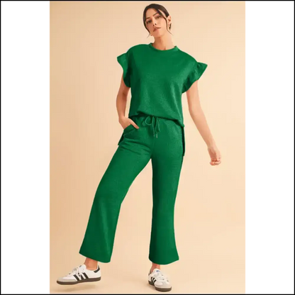 Textured Ruffle Pants Set: Comfy Goddess Vibes Only 😜 Two Piece Sets