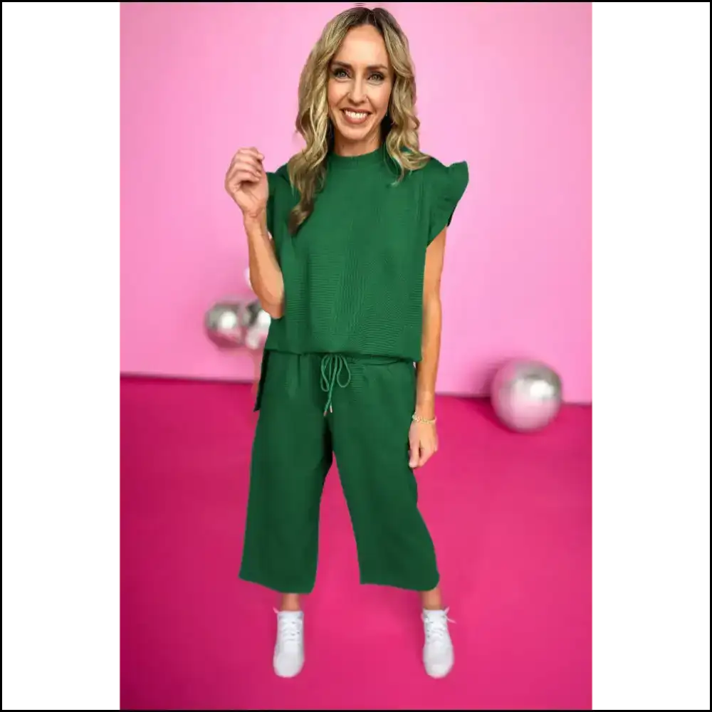 Textured Ruffle Pants Set: Comfy Goddess Vibes Only 😜 Two Piece Sets