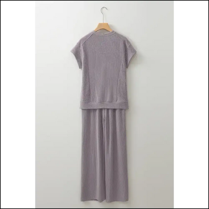 Solid Corded t Shirt & Wide Leg Pants Set: Feeling Fabulous one at a Time Needful Things 💨👖 Two Piece Sets