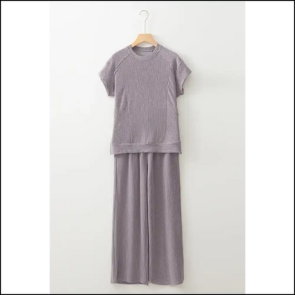 Solid Corded t Shirt & Wide Leg Pants Set: Feeling Fabulous one at a Time Needful Things 💨👖 Two Piece Sets