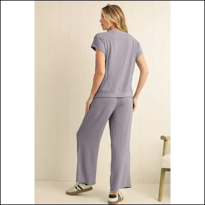 Solid Corded t Shirt & Wide Leg Pants Set: Feeling Fabulous one at a Time Needful Things 💨👖 Two Piece Sets