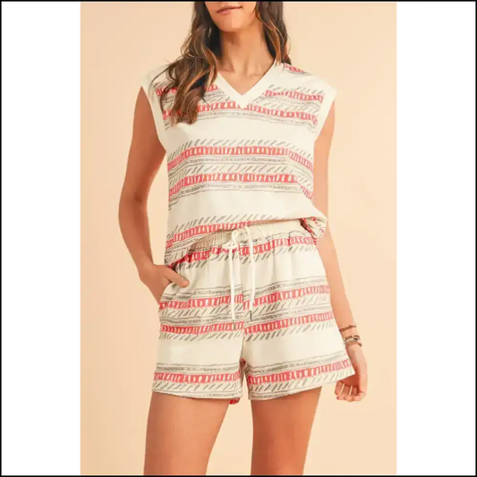 Chic Beige Striped Shorts Set: Basically Pajamas but Fashionable 😉 / s Two Piece Sets