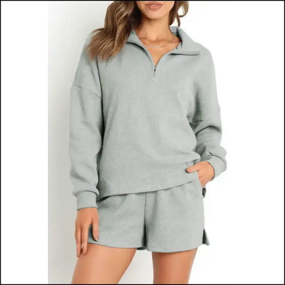Needful Things: Chic Gray Ribbed Zipper Set - Runway Ready! 😜 - Two Piece Shorts Sets
