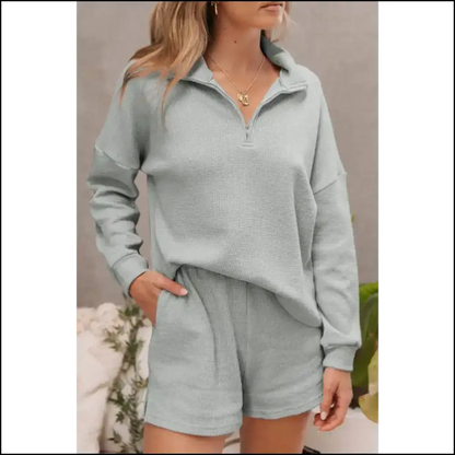 Needful Things: Chic Gray Ribbed Zipper Set - Runway Ready! 😜 - Two Piece Shorts Sets