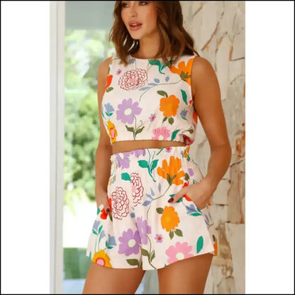 Floral Delight Shorts Set: so Cute It’s Hilarious! 🌼 Needful Things. Cropped Tank - Two Piece Sets