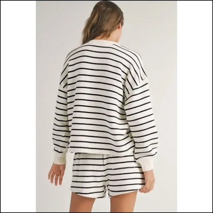Striped Henley Pullover: Needful Things Gorgeous Set 🖤🤍 - Two Piece Shorts Sets