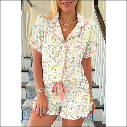 Flirty White Floral Pajama Set: Needful Things Made me do it 😈 / s Two Piece Shorts Sets