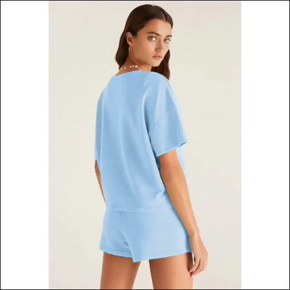 Chic Myosotis v Neck Tee & Patchwork Shorts Set Two Piece Sets