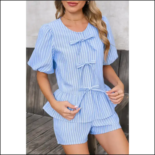 Sky Blue Shorts Set: Bow Tie Boss 👑 Needful Things - s - Two Piece Sets
