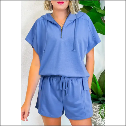 Sky Blue Casual Zipped: too Cute to Function 💙 - s - Two Piece Shorts Sets