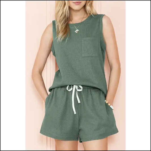 Mist Green Wfle Knit: Comfy & Selling your Soul to Needful Things 😈 - s - Two Piece Shorts Sets