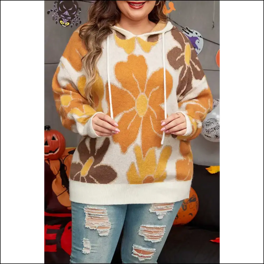 Floral Bliss Plus Size Knitted Hoodie Sweater: Hide your Snacks - White / 1x - Sweaters&cardigans Sweaters & Cardigans on Sale Worldwide