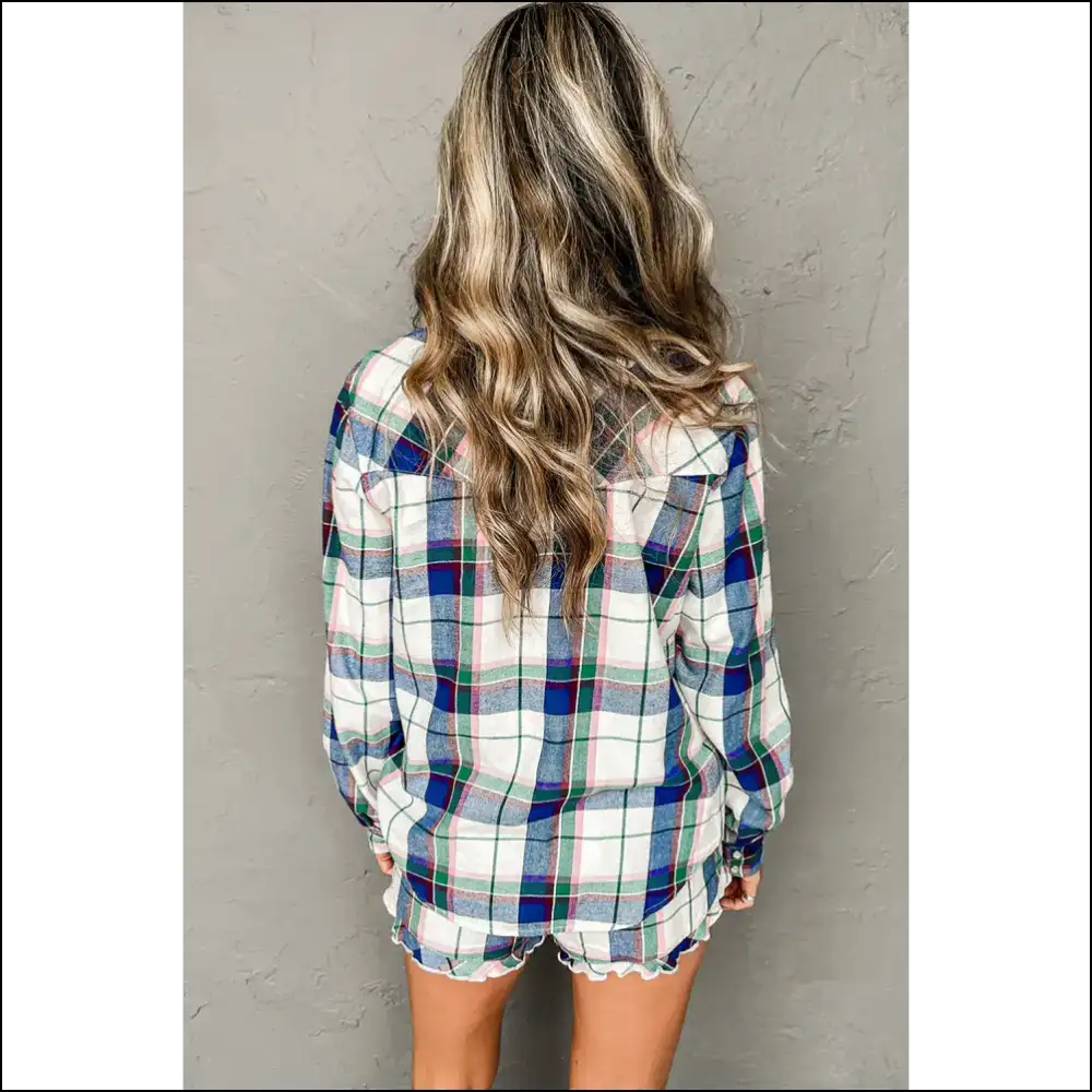 Blue Plaid Pajama Set: Netflix & Chill Needful Things 😴 - Loungewear Set Two Piece Sets on Sale Worldwide Shipping