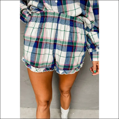 Blue Plaid Pajama Set: Netflix & Chill Needful Things 😴 - Loungewear Set Two Piece Sets on Sale Worldwide Shipping